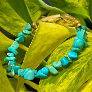 Blue turquoise beaded faux rock bracelet/anklet